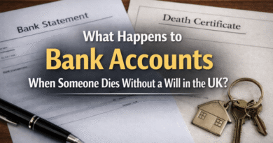what happens to bank account when someone dies without a will uk